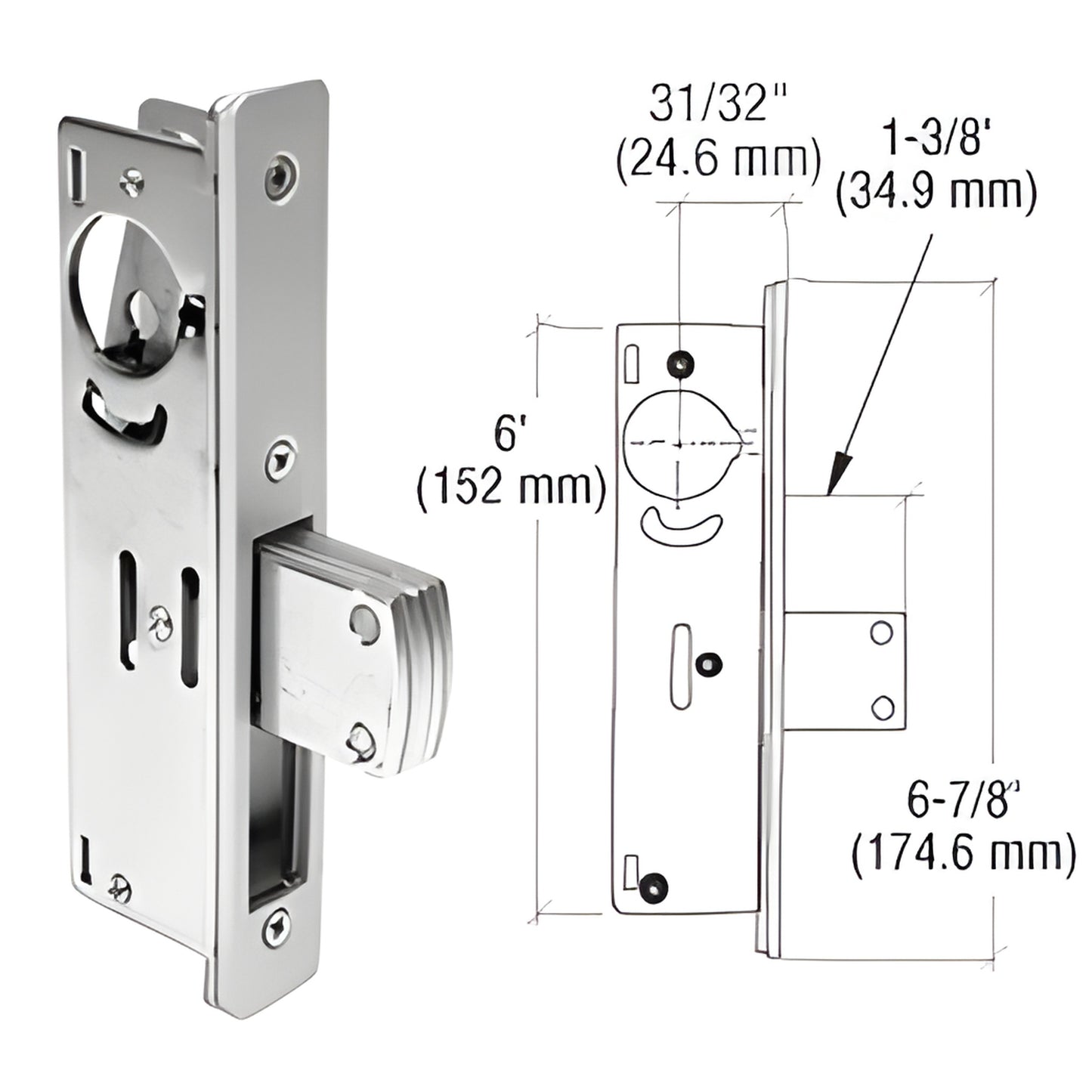 DL2110A narrow-stile aluminum deadlock, 1-3/8" laminated hardened steel throw bolt, satin aluminum finish