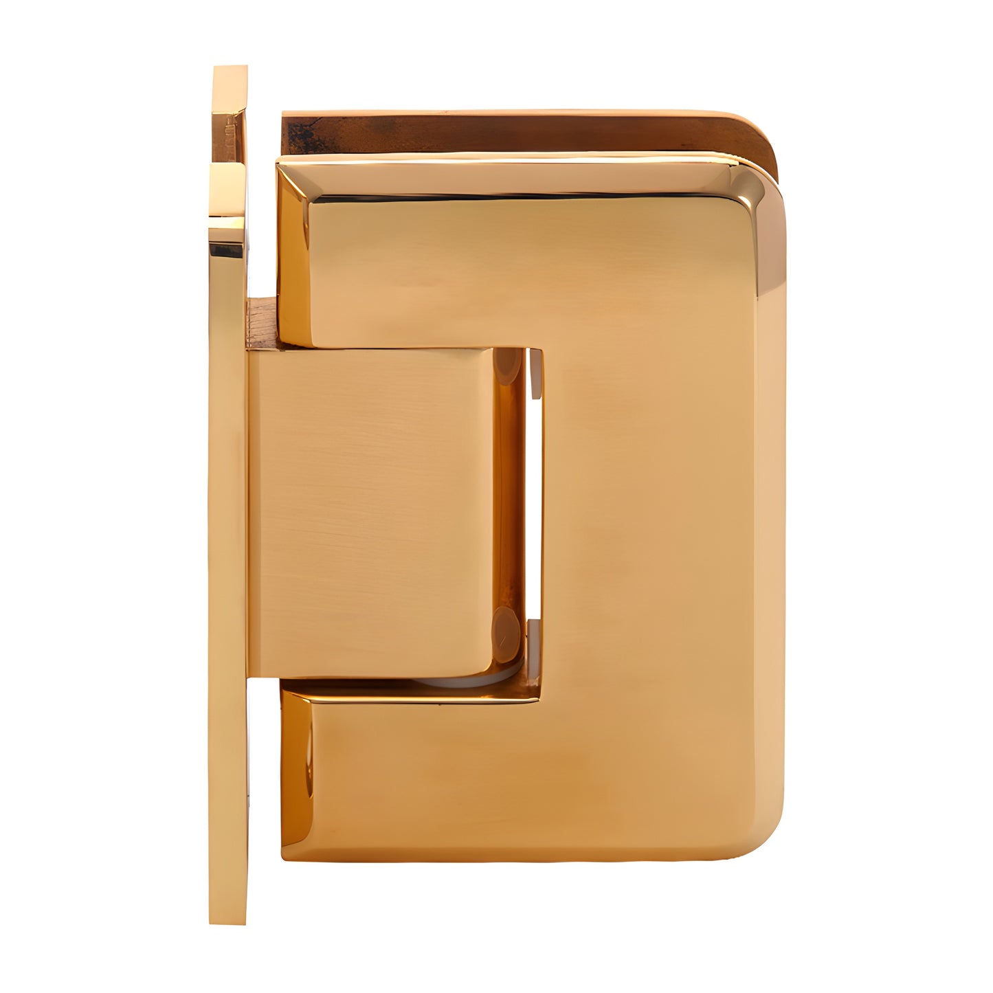 Gold-plated brass shower hinge P1N037GP, wall-mount "H" back plate, beveled edges, fits 8-12 mm tempered safety glass.