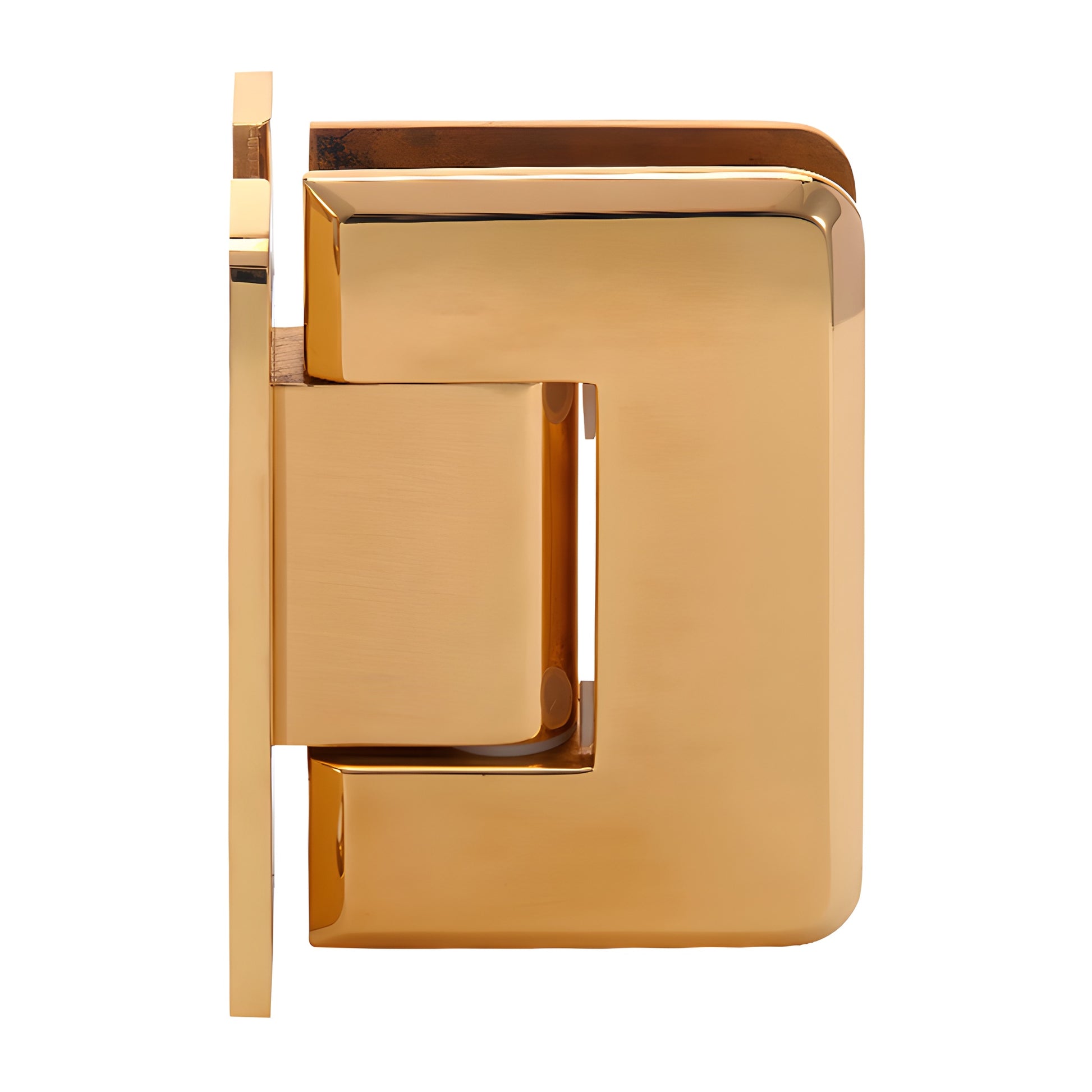 Gold-plated brass shower hinge P1N037GP, wall-mount "H" back plate, beveled edges, fits 8-12 mm tempered safety glass.