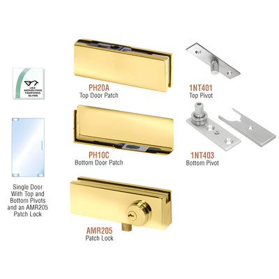 CRL Polished Brass North American Glass Door Patch Kit with Lock