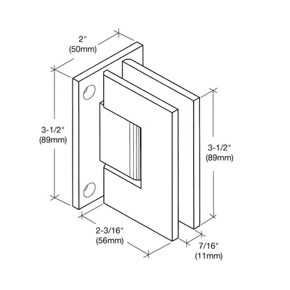 Polished copper brass Geneva shower hinge, wall-mount full back plate for 8-12mm tempered glass (SKU GEN037PC0)