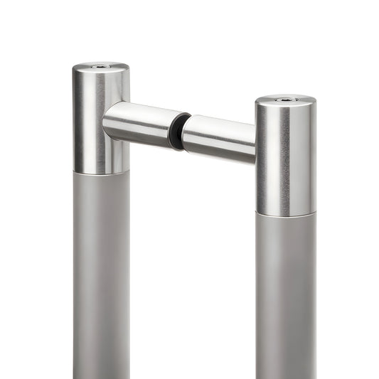 Brushed stainless double-sided Latitude 34 glass mounting posts, 24 in. height, 22 in. center-to-center - SKU LAT34LP24BS