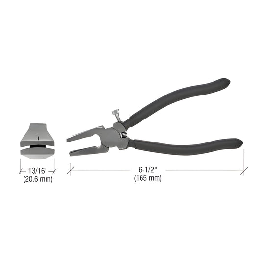 RP612 6-1/2 adjustable glass running pliers, curved jaws, 13/16 jaw width, rubber-coated handles.