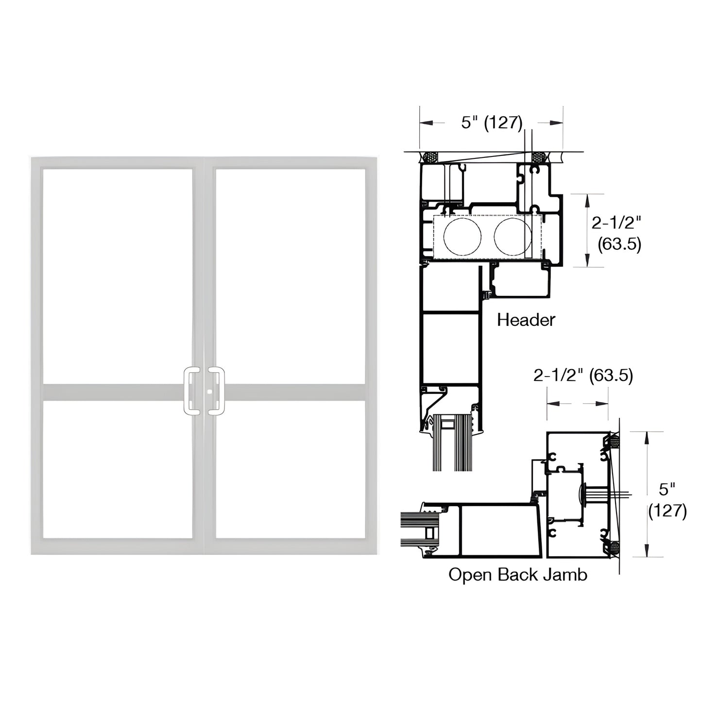 White Kynar double up/over impact door frame with sectional details - SKU 0P72452