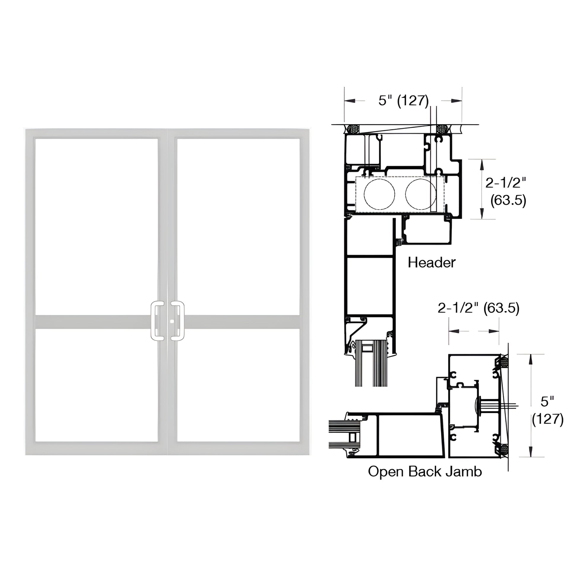 White Kynar double up/over impact door frame with sectional details - SKU 0P72452
