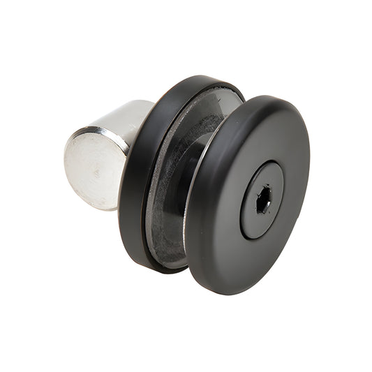 Matte black stainless steel roller and fittings for Colonia 180 sliding shower door replacement kit, SKU CREF1MBL