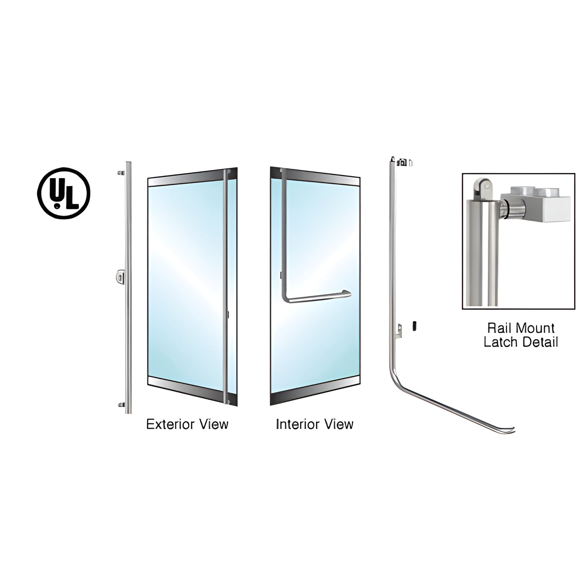 PA100F4LKPS polished stainless tubular panic handle - 1-1/4 rail-mount for 1/2 tempered glass doors.