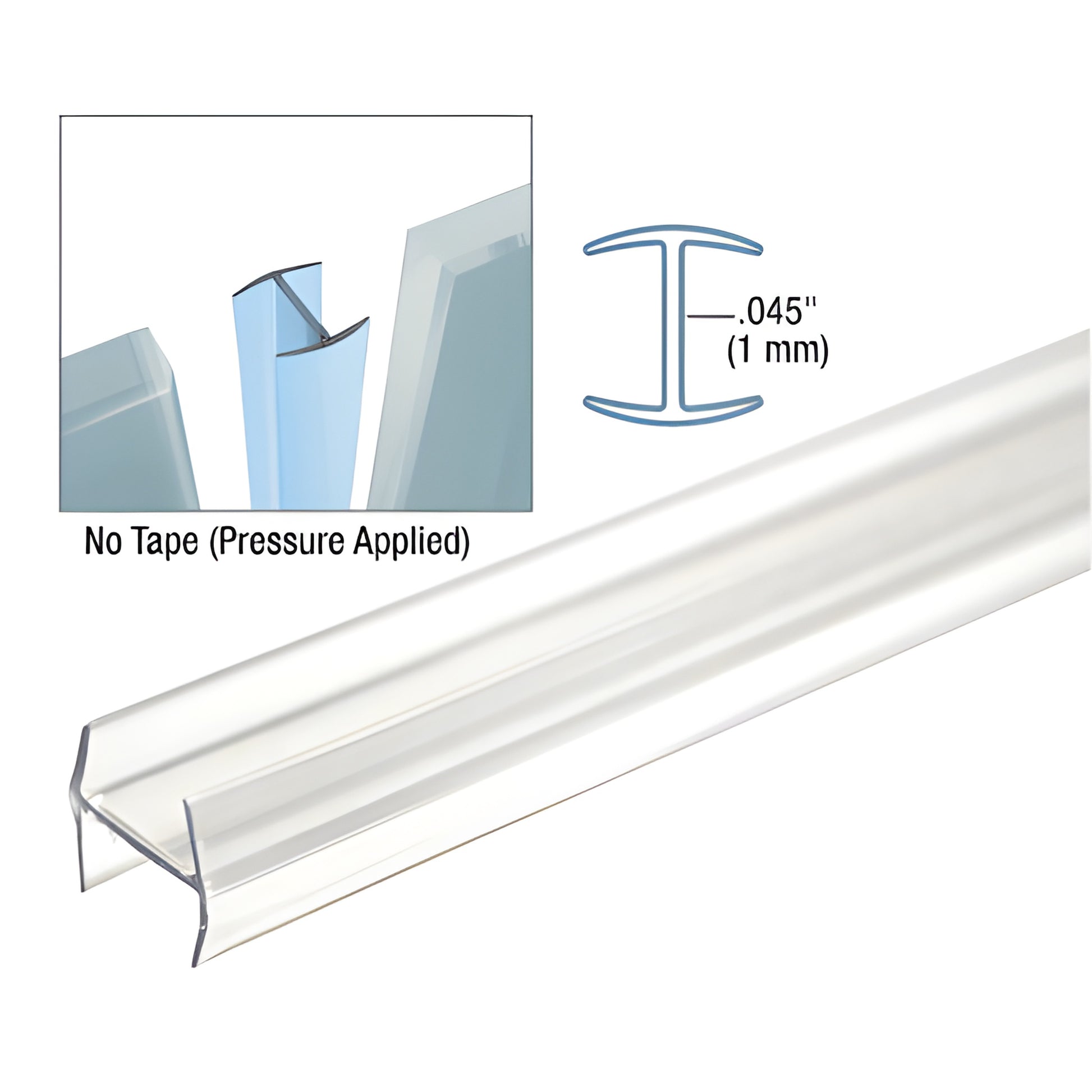 CL0N12 clear copolymer 180 glass-to-glass joint strip, 1/2" glazing, 120" length - slim wrap-around edge protector.