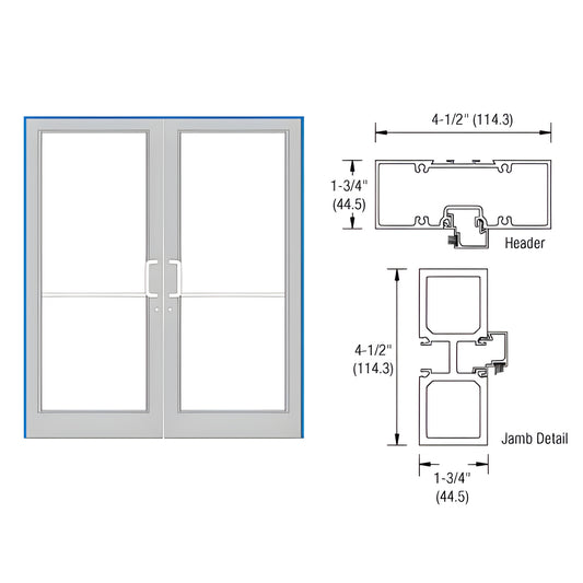 FD12811 clear anodized aluminum up-and-over double door frame with threshold, 72 84 opening shown with header and jamb profil