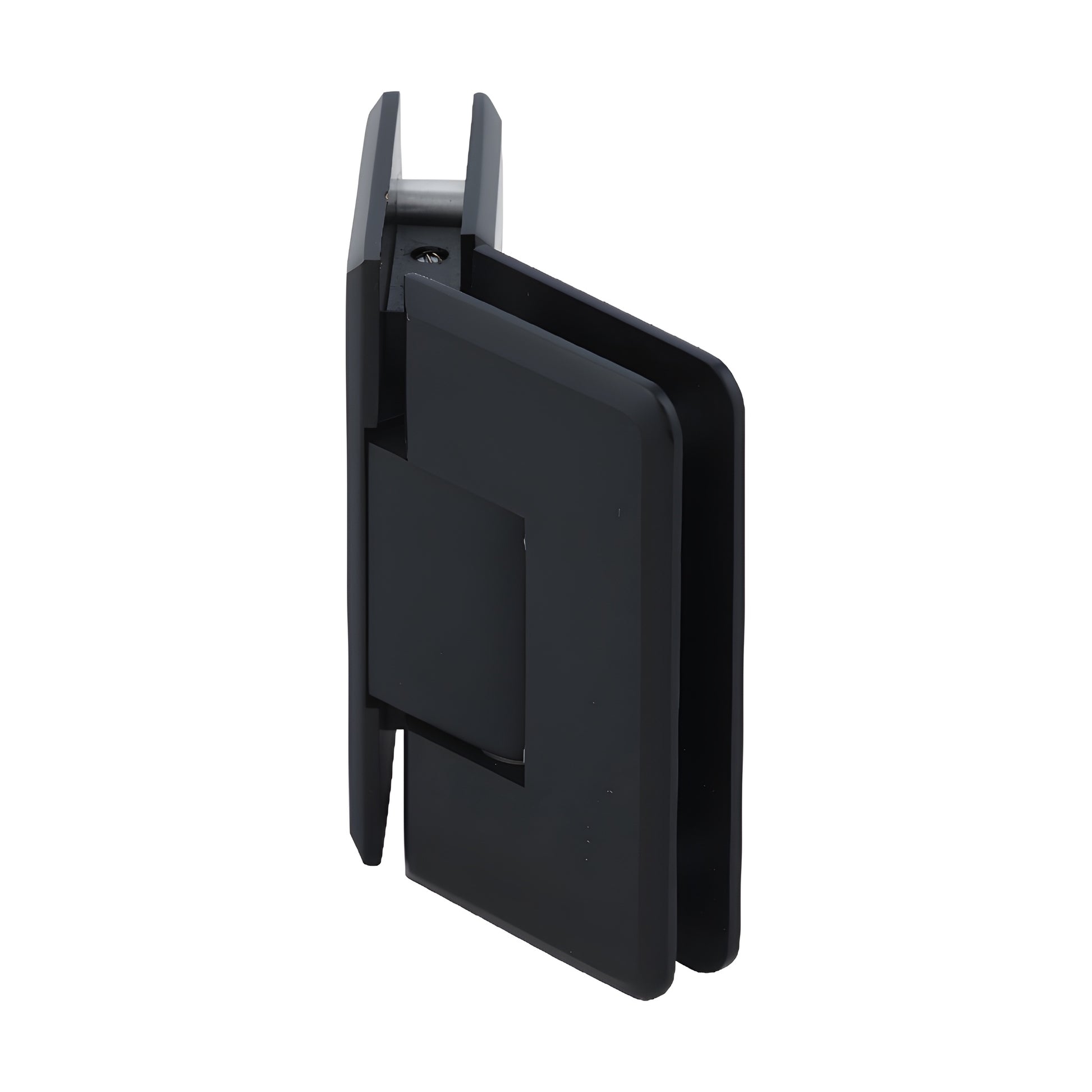 Matte black beveled 135 glass-to-glass shower hinge, solid brass (SKU C0L045MBL)