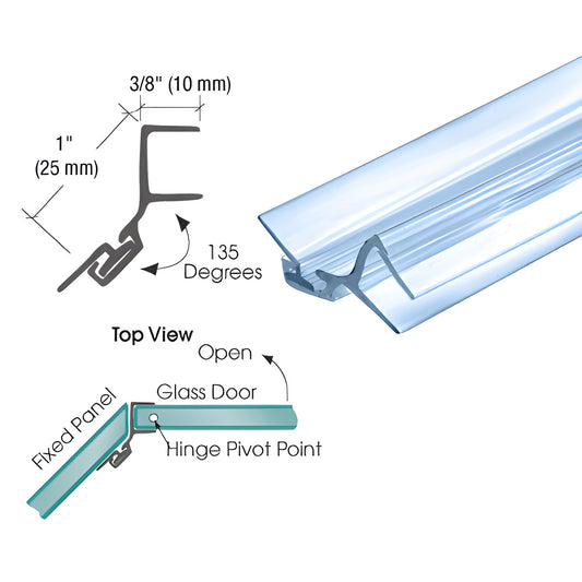 CRL Clear Seal P045DJ - clear polycarbonate 135 neo-angle glass-to-glass shower door hinge-side seal.