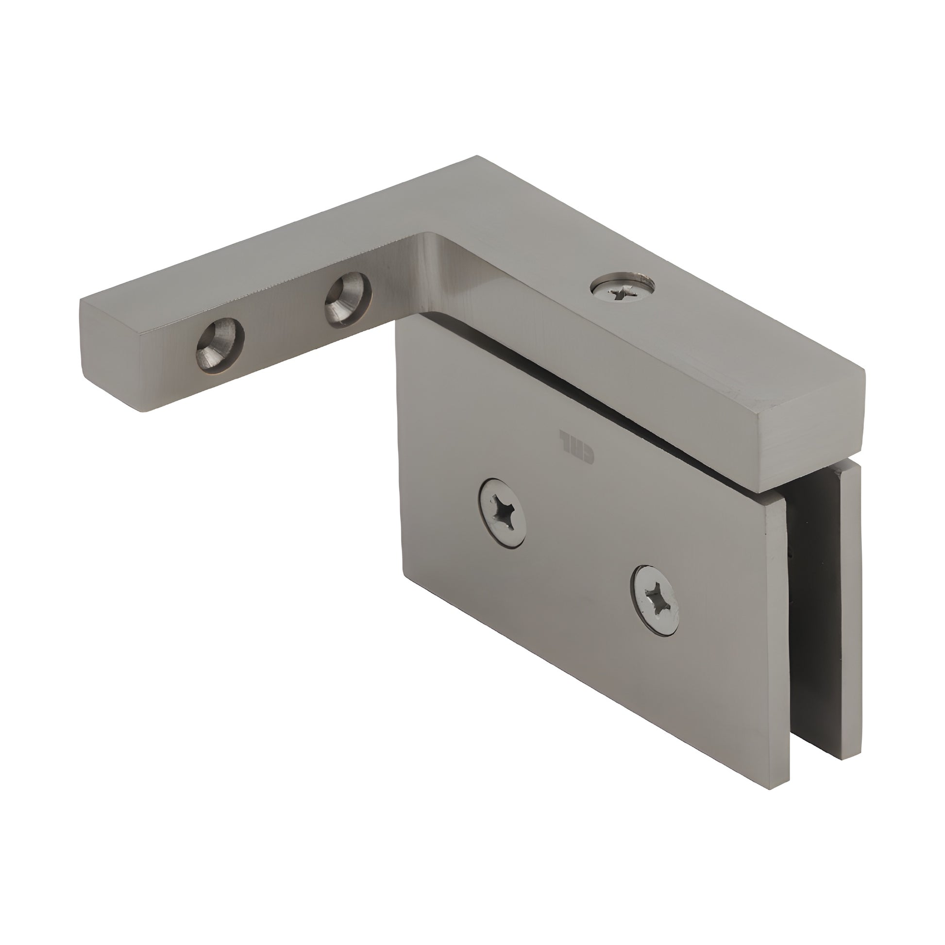 CRL Cardiff squared brushed nickel pivot hinge (right-hand) for 8-10mm glass, wall-mount shower hinge, SKU CAR05RBN
