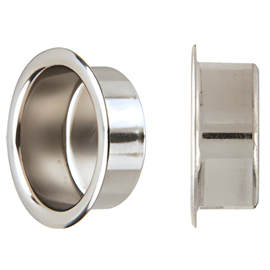 Nickel-plated brass push-in finger pull CRL 803XNP - round recessed cabinet pull, 31/32 in dia, 3/8 in depth.