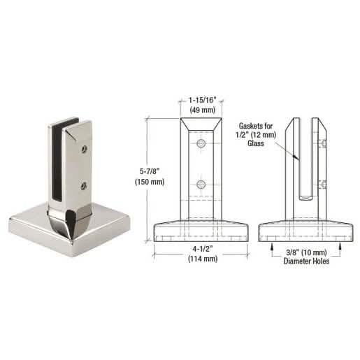 CRL 316 Polished Stainless Steel Square Spigot - Surface Mount Friction Fit Design
