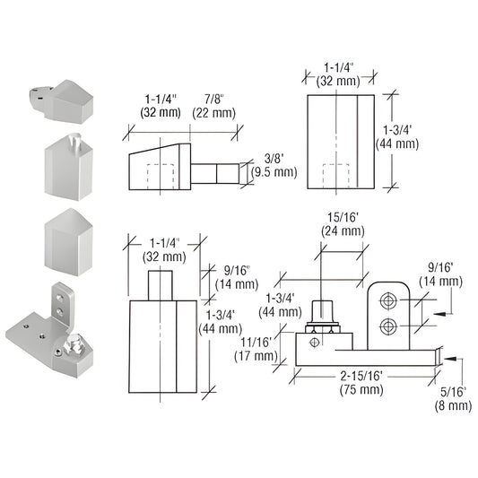 Offset pivot set OP30 (SKU 0P30LHA), satin aluminum commercial door pivot with technical dimension diagram.