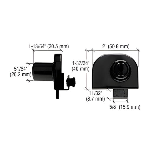CRL EH214 black chrome no drill aluminum lock for frameless double glass doors up to 1/4" - includes strike plate and two key