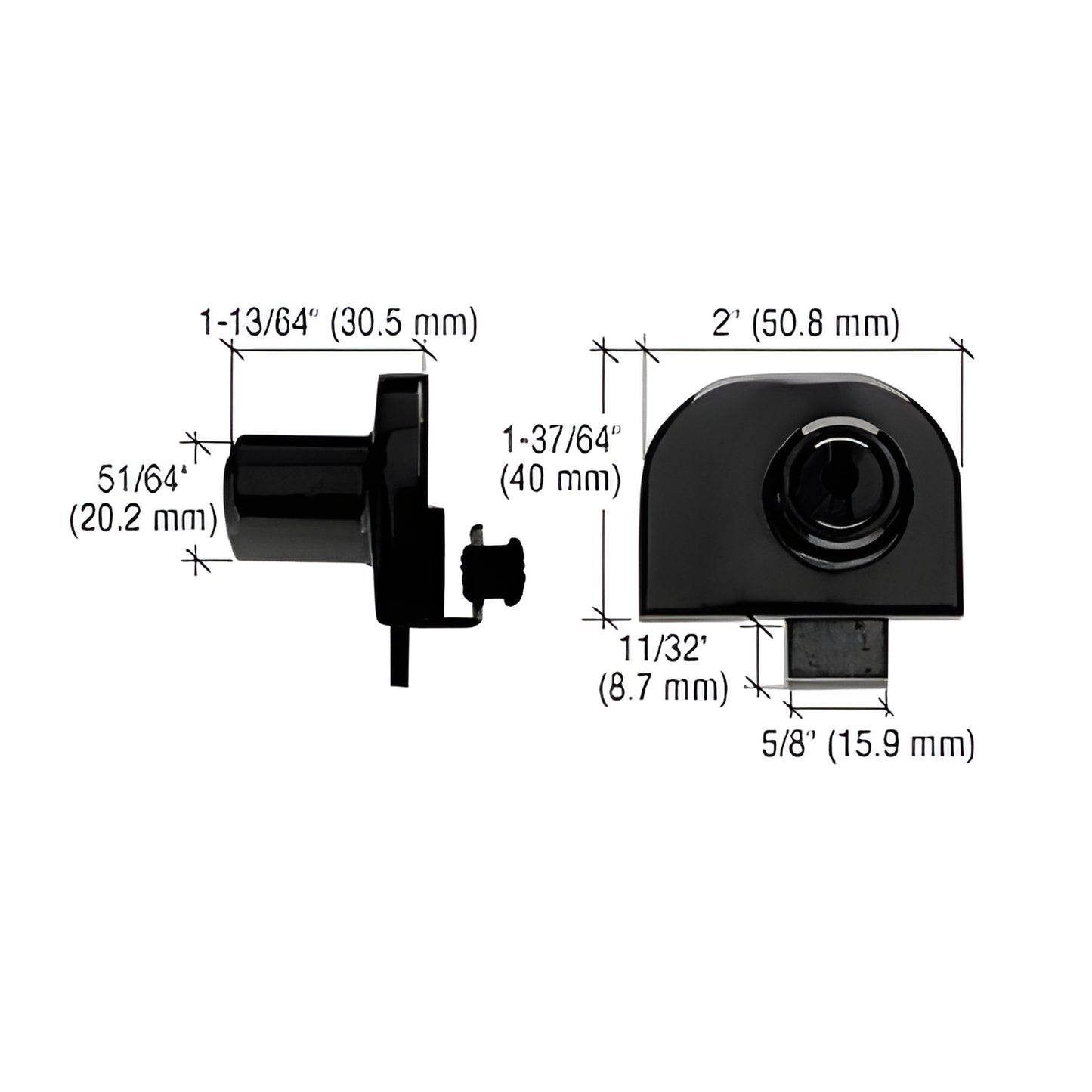 EH214KA black chrome no-drill double glass door lock with keyed cylinder, dimensions shown.