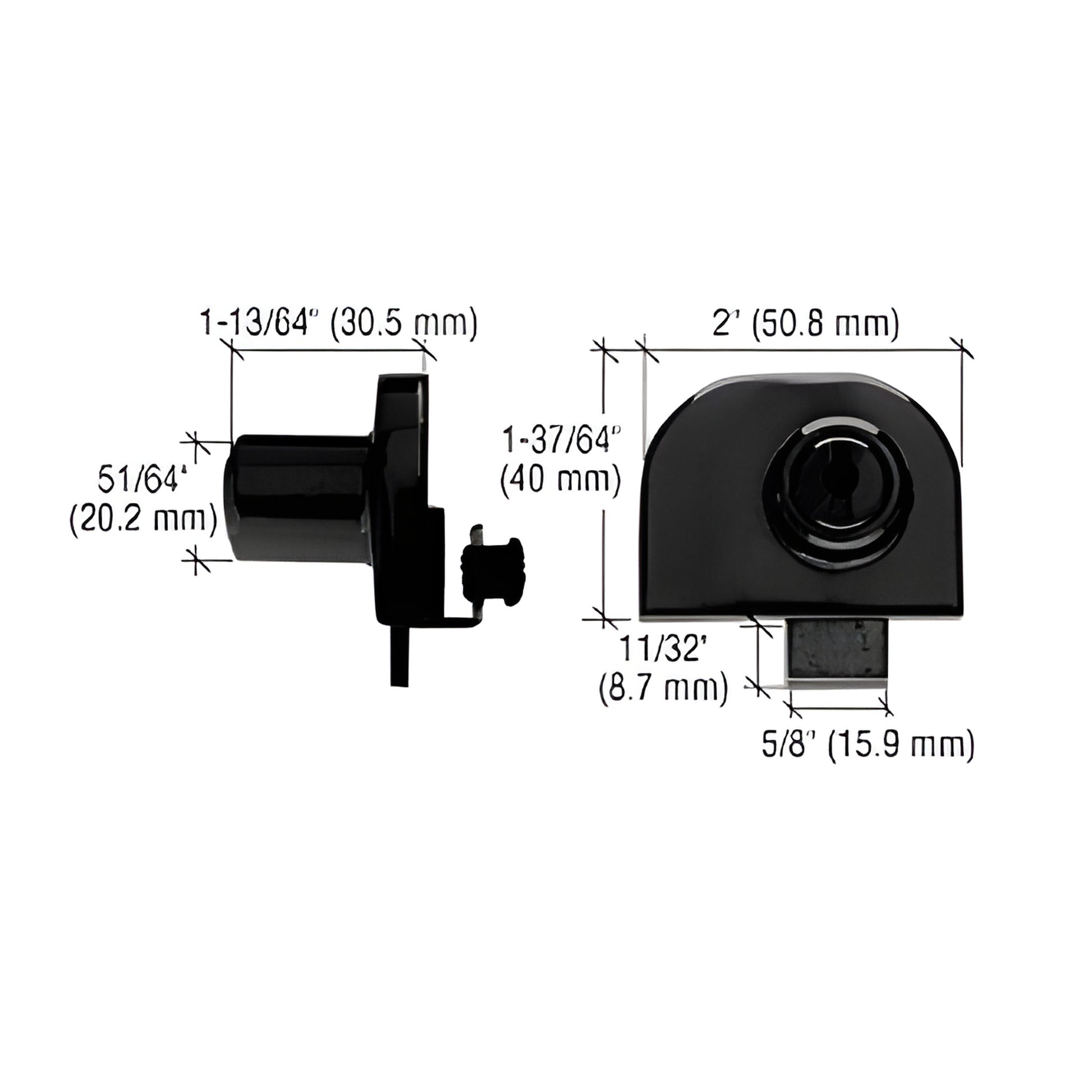 EH214KA black chrome no-drill double glass door lock with keyed cylinder, dimensions shown.