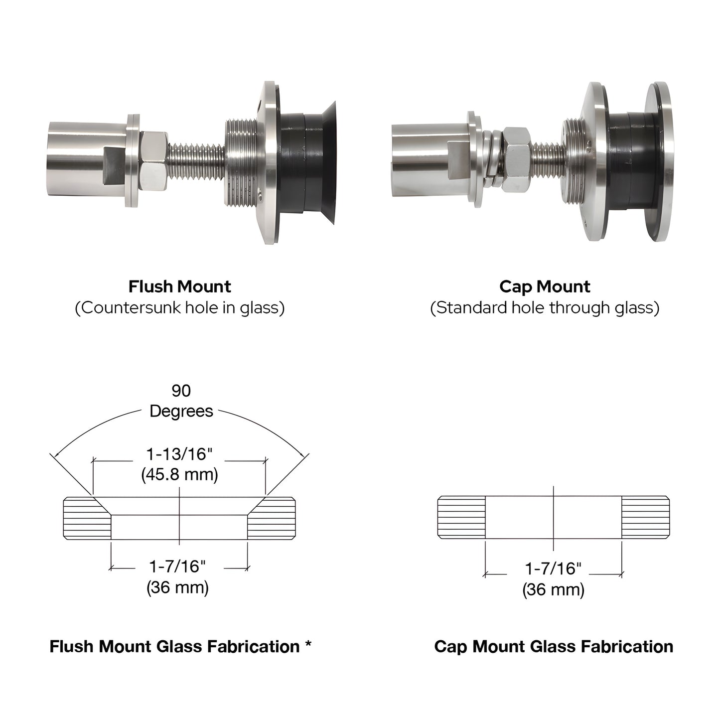 CRL HRF14BS 316 stainless rigid head glass attachment for 12-27mm tempered glass, all glass installations.
