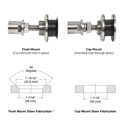 CRL HRF14BS 316 stainless rigid head glass attachment for 12-27mm tempered glass, all glass installations.