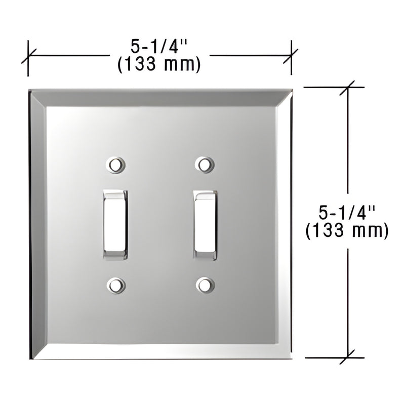 GMP8G gray beveled glass double-toggle mirror plate, 5-1/4 in square, two-toggle layout