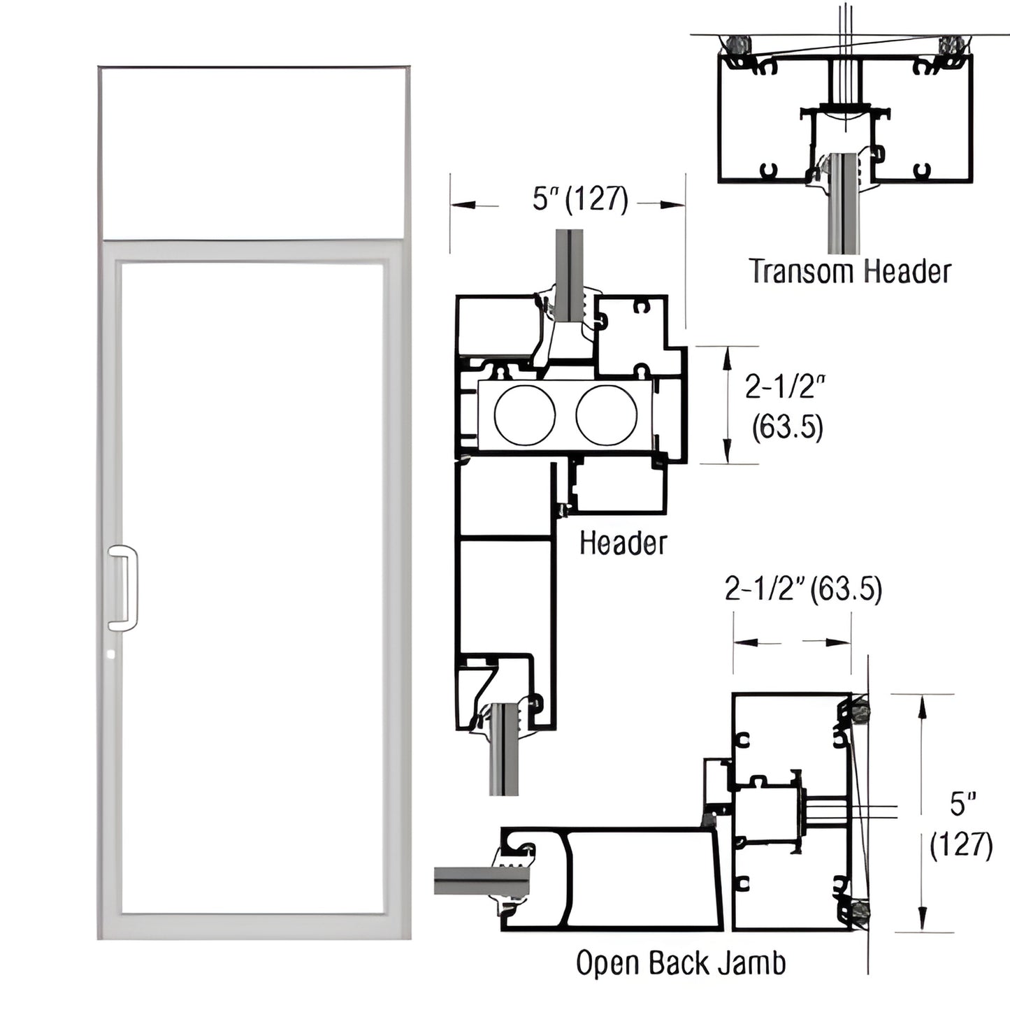 Clear anodized single transom hurricane impact door frame with air-resistant threshold, hinge/closer/deadbolt prep - SKU 0F61
