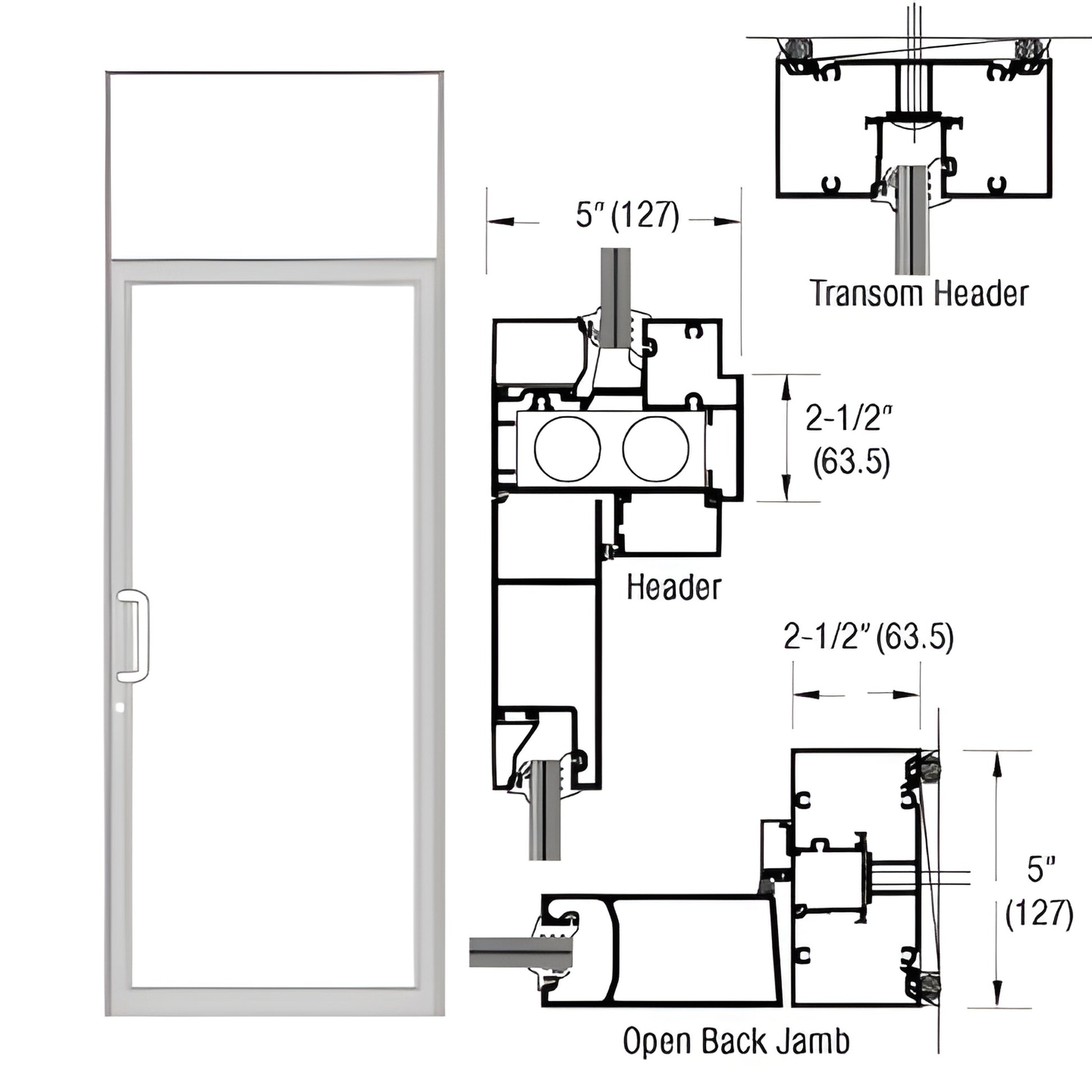 Clear anodized single transom hurricane impact door frame with air-resistant threshold, hinge/closer/deadbolt prep - SKU 0F61