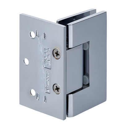 Polished chrome solid brass Junior Geneva shower hinge (JRG044CH), wall mount offset for 6-8mm tempered glass.