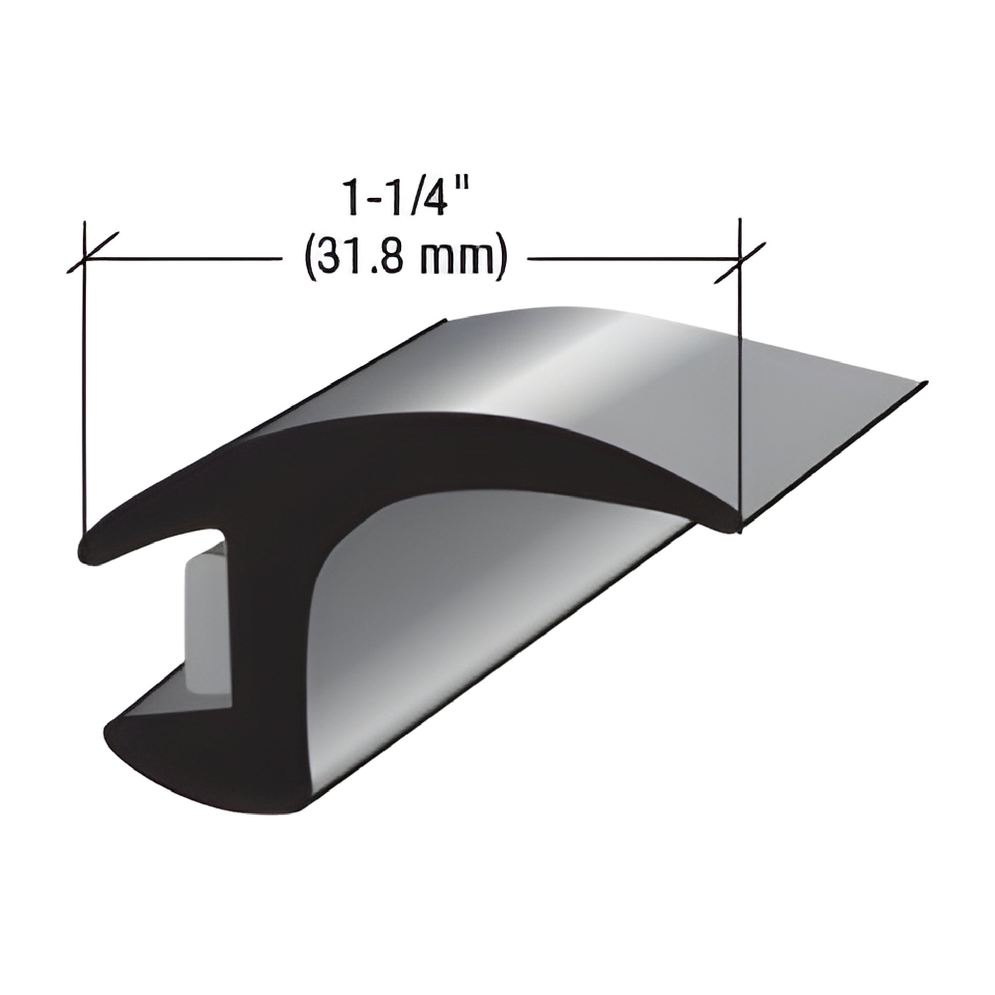 Black EPDM glass channel molding with pre-applied butyl, 1-1/4" wide, SKU ET109B