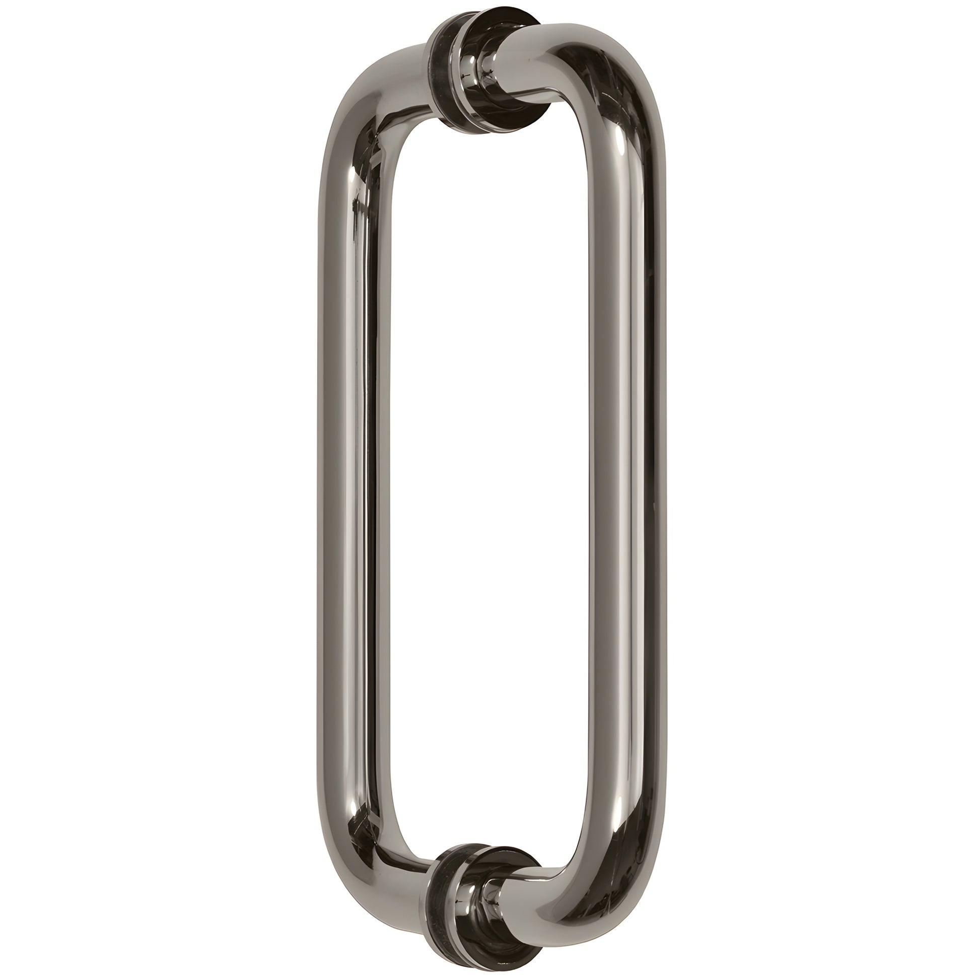 Polished nickel back-to-back tubular glass pull handle, 3/4 in diameter, 8 in center-to-center (SKU BM8X8PN)
