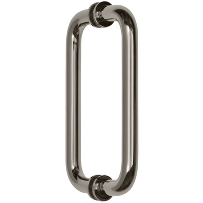 Polished nickel back-to-back tubular glass pull handle, 3/4 in diameter, 8 in center-to-center (SKU BM8X8PN)
