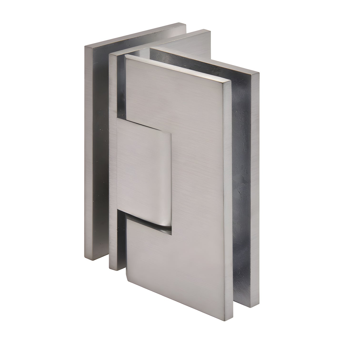 Brushed chrome square-profile Vienna glass-to-glass shower hinge, 90 pivot for 10-12mm (3/8-1/2") tempered glass
