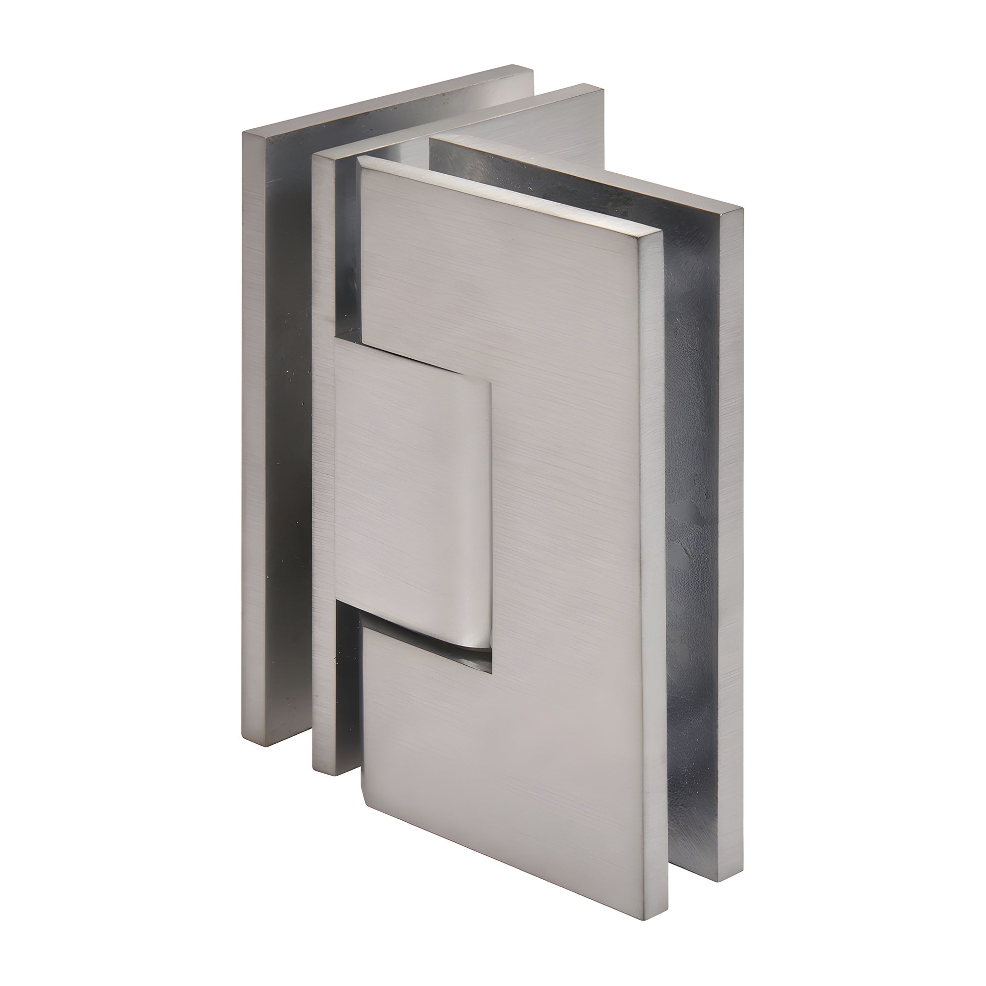 Brushed chrome square-profile Vienna glass-to-glass shower hinge, 90 pivot for 10-12mm (3/8-1/2") tempered glass