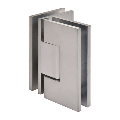 Brushed chrome square-profile Vienna glass-to-glass shower hinge, 90 pivot for 10-12mm (3/8-1/2") tempered glass