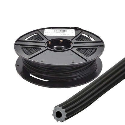 Black hollow-core 0.135 vinyl serrated screen spline on 500' plastic spool (SKU 5CBL135)