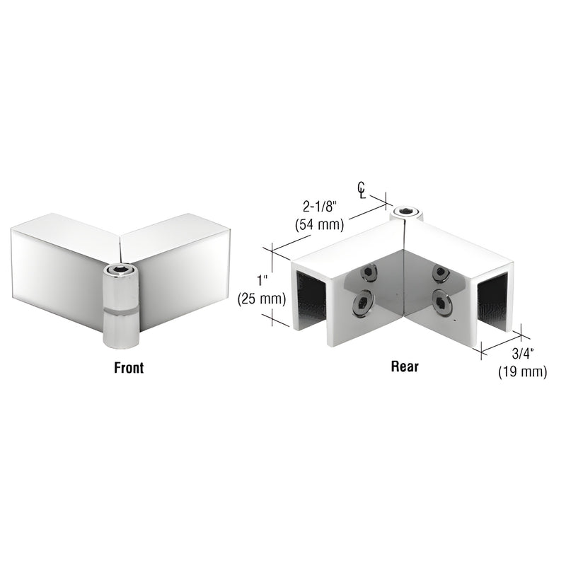 Polished chrome solid brass adjustable sleeve-over glass clamp for 8-12mm glass - front and rear views; SKU S0GC91CH