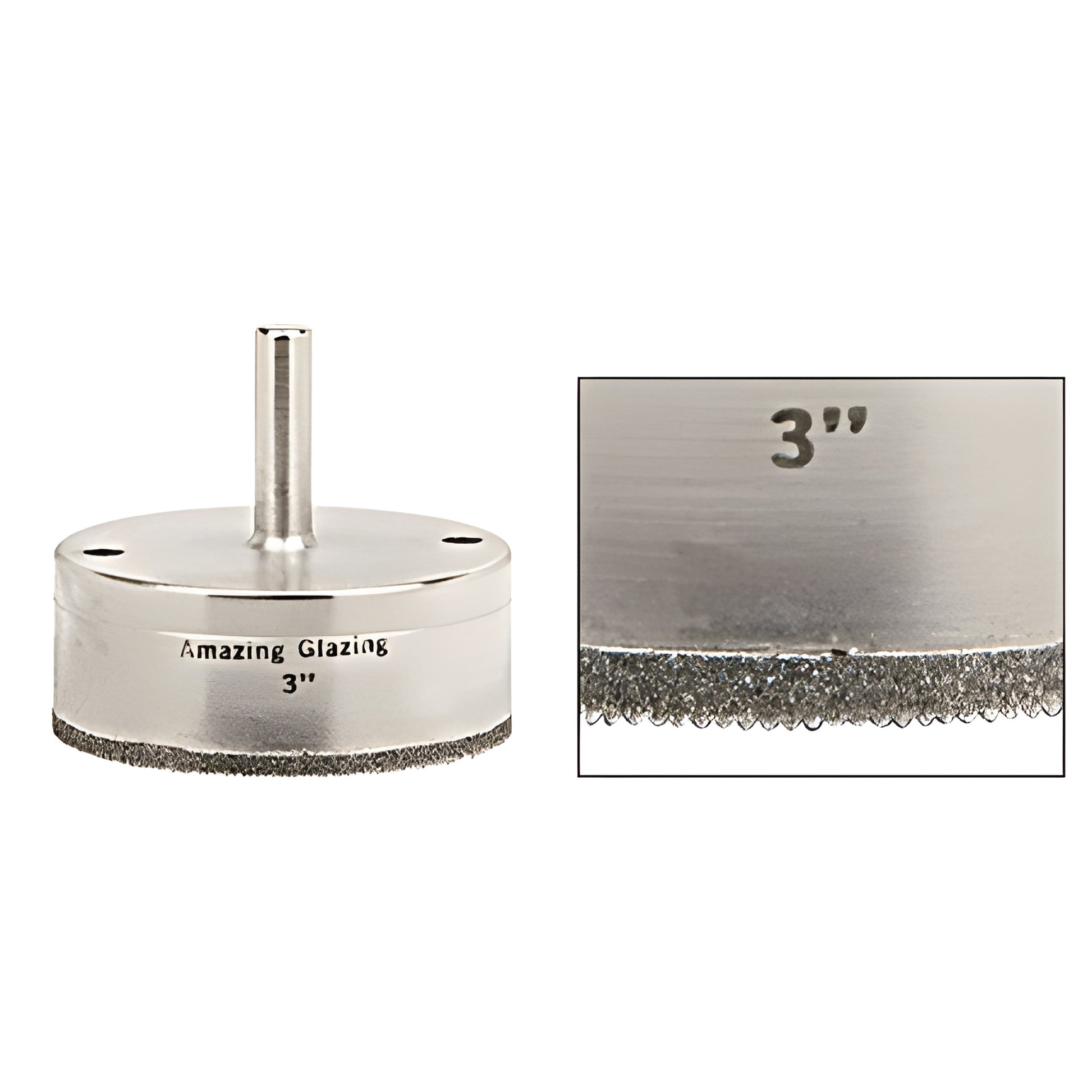 AG3 3-inch Amazing Glazing plated diamond glass drill bit, 3/8in reduced round shank with sawtooth edge