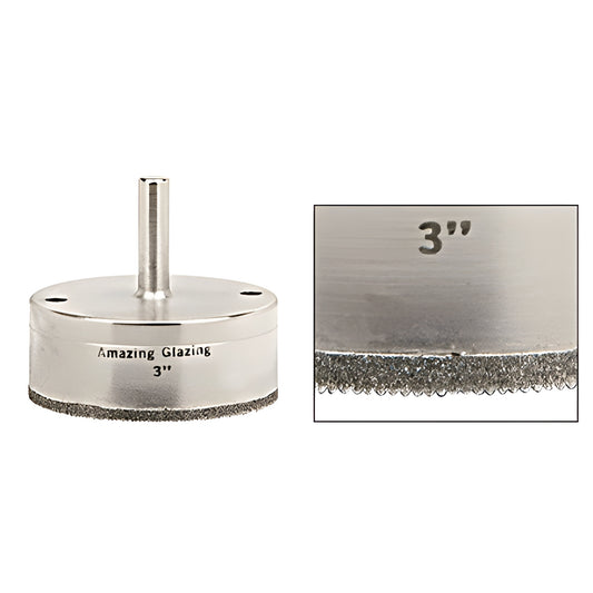AG3 3-inch Amazing Glazing plated diamond glass drill bit, 3/8in reduced round shank with sawtooth edge