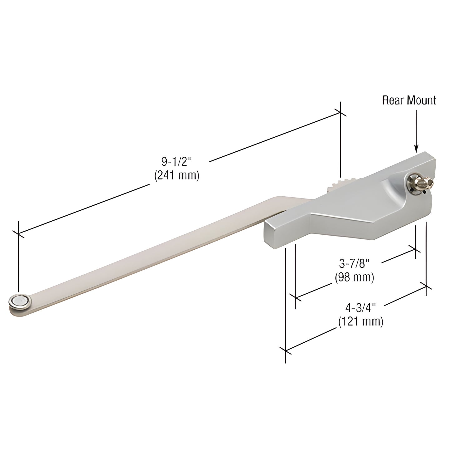 WH30011R single-arm roto operator, clear anodized finish, 90 casement/awning window crank arm with dimensions shown.
