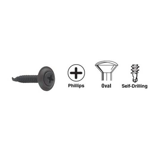 CRL Black 8x1" Oval Head Phillips Self-Drilling Screws with Countersunk Washers