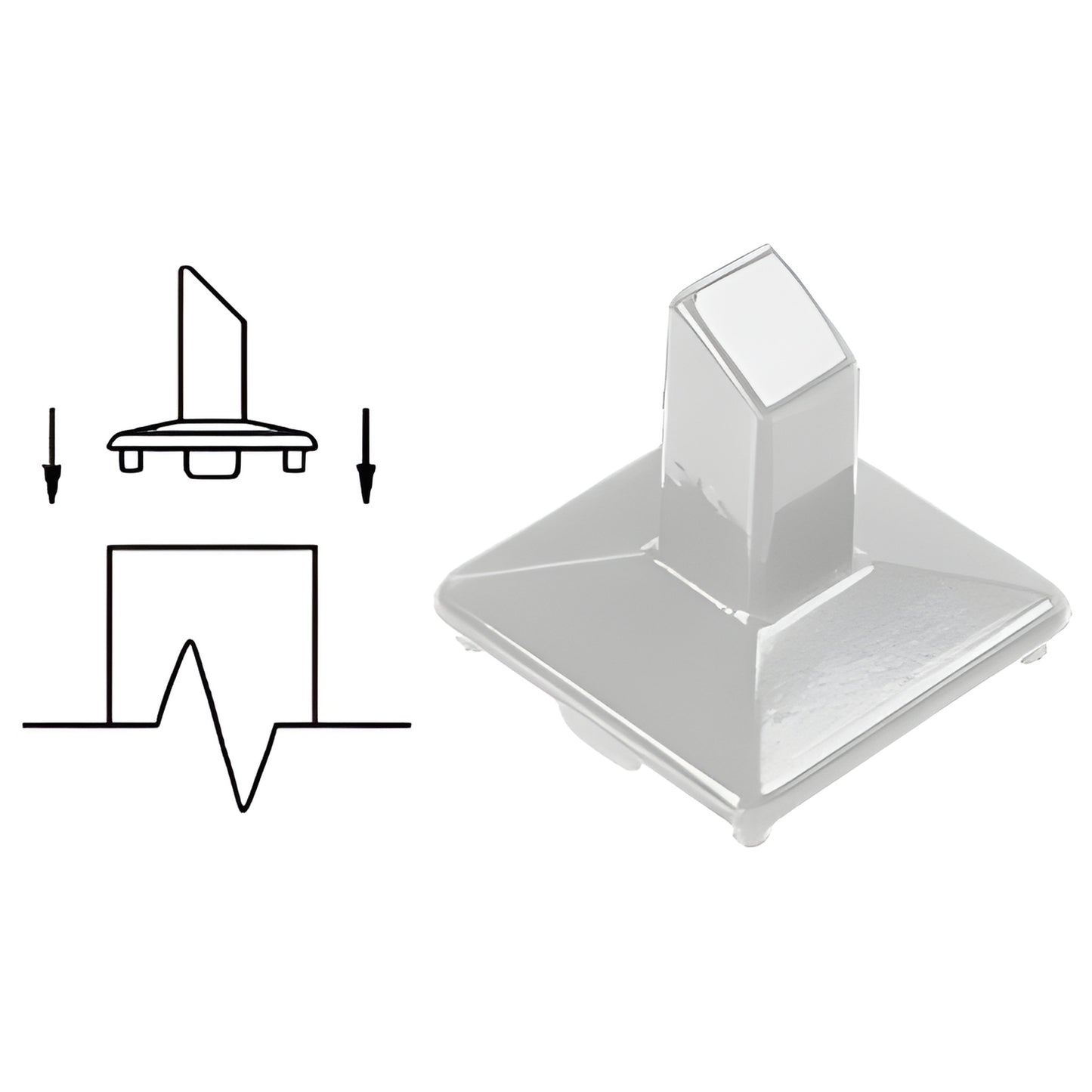 Silver metallic aluminum intermediate post fitting (SKU 1PFS), 180 top-rail stair adapter for 100 Series railings.