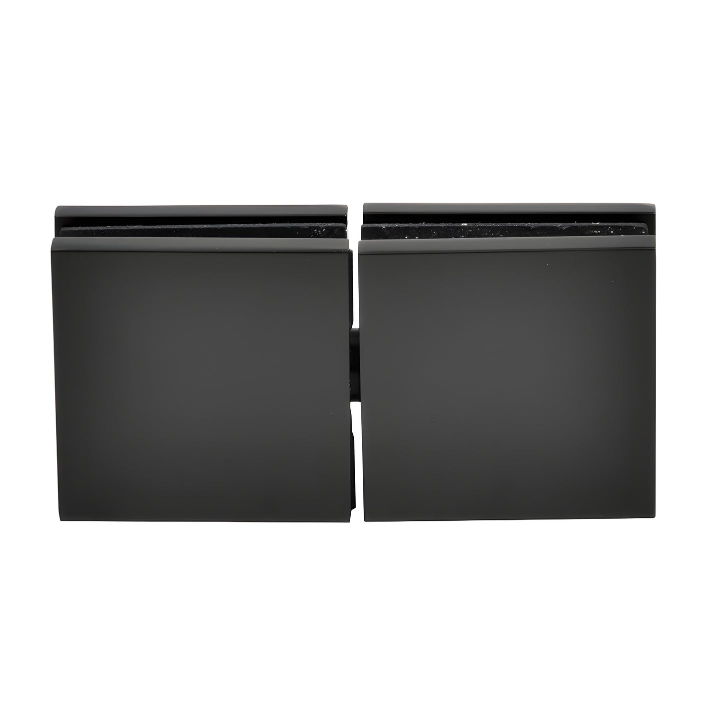 Matte black brass frameless shower Zero Clamp CCS4MBL for 3/8-1/2 in glass, low profile concealed design.