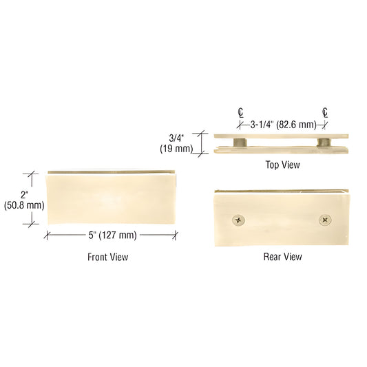 SGC180ULBR unlacquered brass square 180 degree glass-to-glass clamp, 5" x 2", fits 3/8"-1/2" tempered glass.