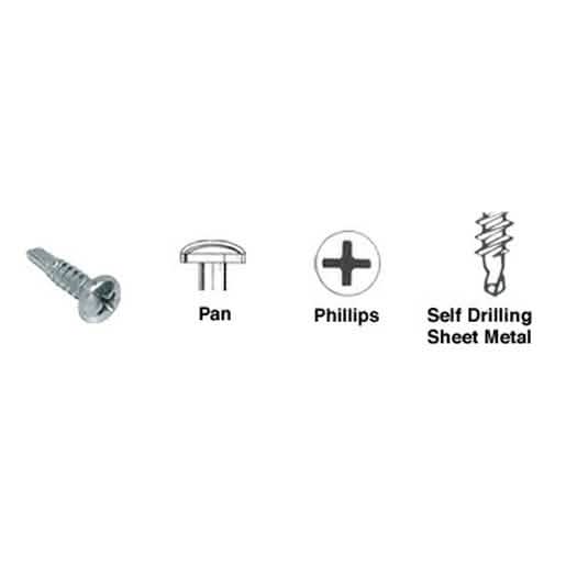 Close-up of CRL Zinc 10-16 x 1" Pan Head Phillips Tek® Self-Drilling Screws, ideal for met