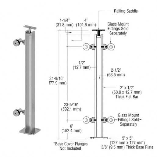 CRL Brushed Stainless P8 Series 36" End Post Fixed Fitting Railing Kit - Sleek & Durable