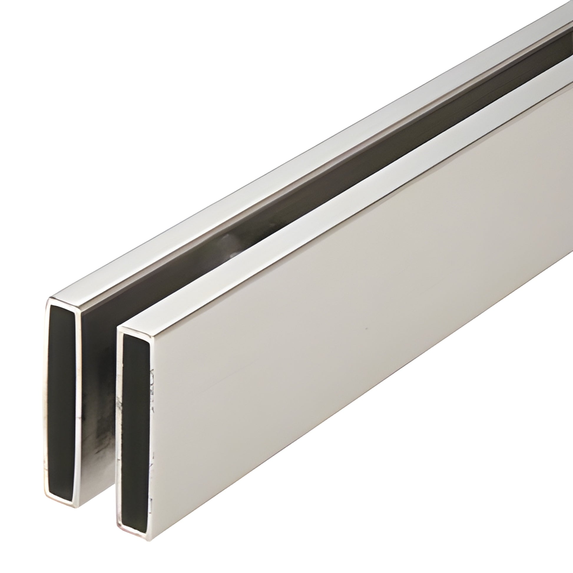Brushed stainless steel Cambridge sliding shower door header, 73in replacement profile (SKU: CAMH1BS)