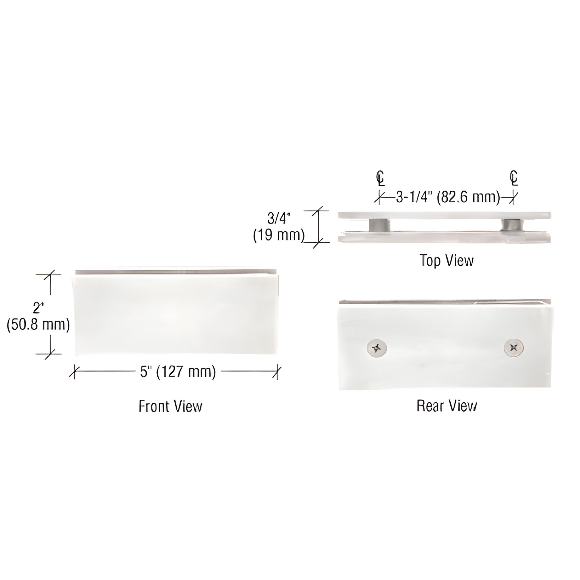 SGC180CH polished chrome square 180 brass glass-to-glass clamp, 5"x2", for 3/8-1/2" tempered glass