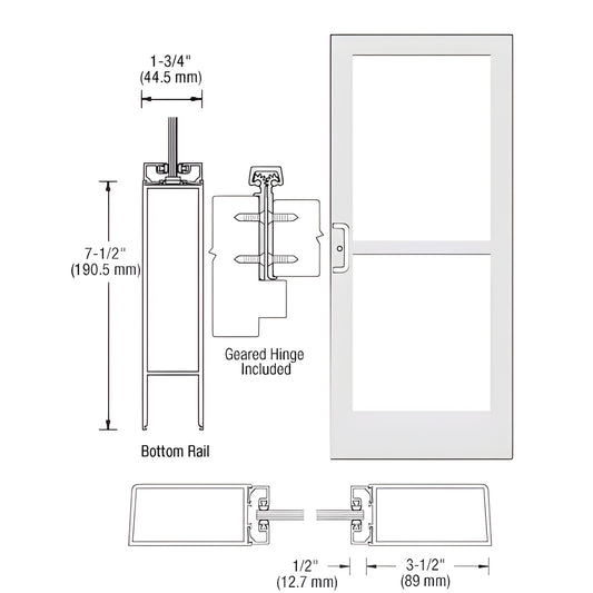 HZ41852 white Kynar commercial medium-stile entrance door, 3-1/2" stiles, 7-1/2" bottom rail, glass-ready