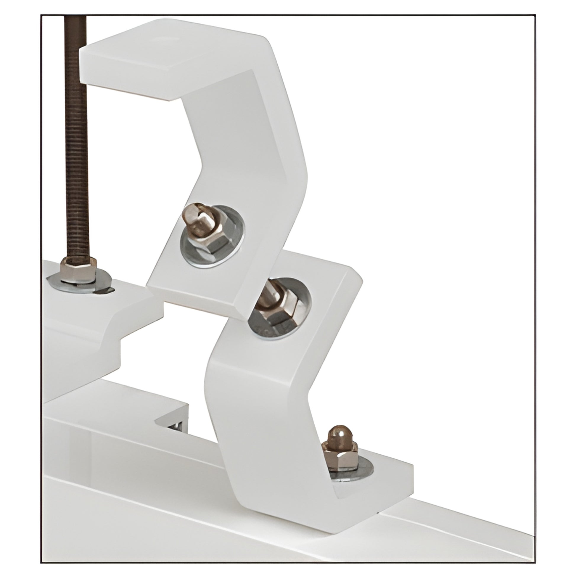 White angled SPS support assembly with suspension rod, nuts and bolts for overhead track (SKU 90TSA1)