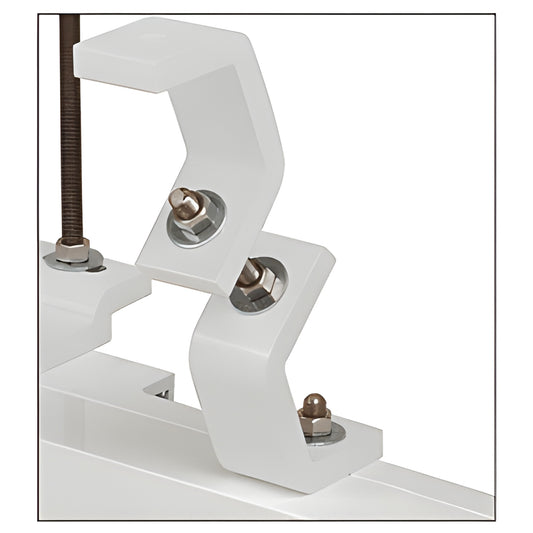 White angled SPS support assembly with suspension rod, nuts and bolts for overhead track (SKU 90TSA1)